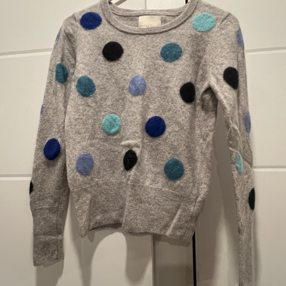Cynthia Rowley Gray Cashmere Sweater with Multicolor Dots